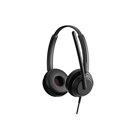 Schwarzes Headset mit BÃ¼gel und Mikrofon vor weiÃŸem Hintergrund.