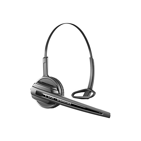 Ein graues Headset vor weißem Hintergrund. Es hat einen flexiblen Bügel, ein Mikrofon und den Schriftzug EPOS | Sennheiser.