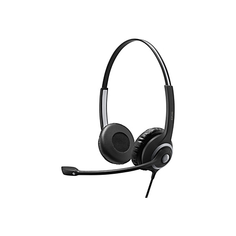 Schwarzes Headset mit BÃ¼gel, Mikrofon und Ohrmuscheln, vor weiÃŸem Hintergrund.