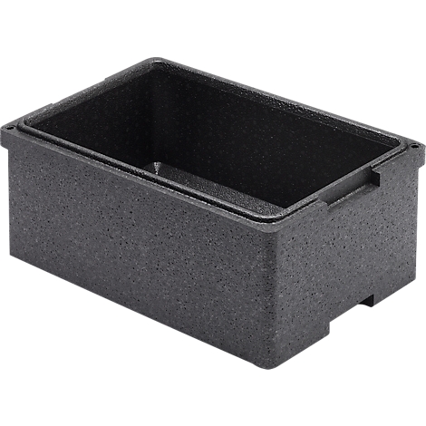 Black, rectangular plastic box with smooth top and rough texture.