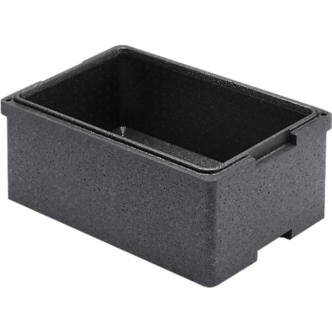 Black, rectangular box, slightly textured, with raised edges and recesses.