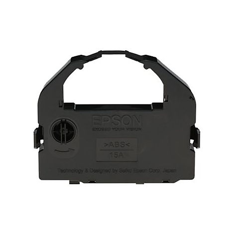 Ruban d'imprimante Epson noir avec Ã©tiquetage. Sur le boÃ®tier, on peut lire EPSON, ABS et 15A.