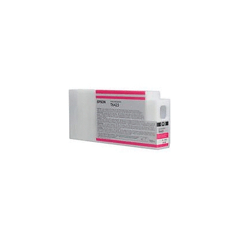 Eine rosa Tintenpatrone mit grauem Etikett und schwarzer Schrift. Aufschrift: "Epson T6423".