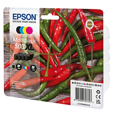 Epson Tintenpatronen-Multipack 503XL vor Chilis. Text: Epson, Multipack, 503 XL.
