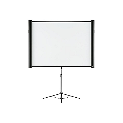 Leinwand mit schwarzem Rahmen, auf einem Stativ. Weißer Hintergrund.