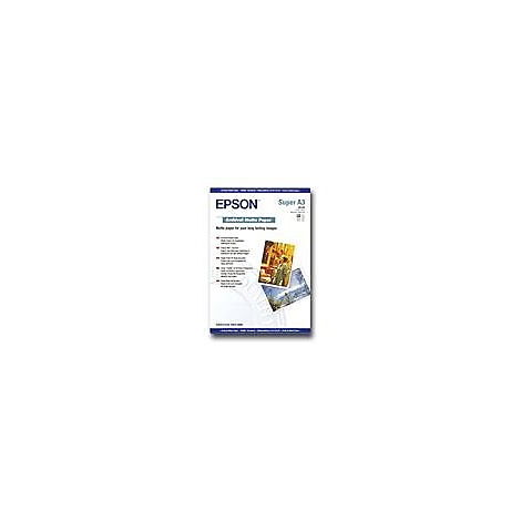 Epson Archival Matte Paper Packung im Format Super A3 mit Produktinformationen und Beispielfotos.