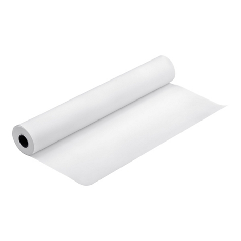 Eine Rolle weißes Papier mit einem schwarzen Kern vor weißem Hintergrund.