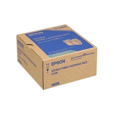 Eine rechteckige braune Schachtel mit blauer Oberseite. Auf der Schachtel steht „EPSON“ und „Double Toner Cartridge Pack“ in weißen Buchstaben.