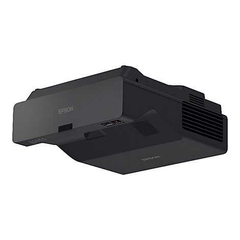 Schwarzer Epson Projektor, von vorne und unten fotografiert.