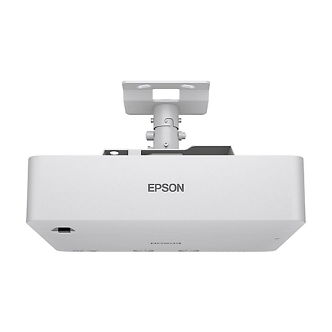 Weißer Deckenprojektor mit Halterung und Epson-Logo.
