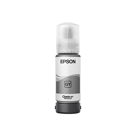 Epson-Tintenflasche in Grau, Etikett mit GY und Claria ET. Deckel transparent.