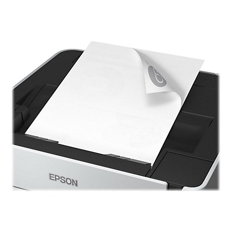 Une feuille blanche est Ã©jectÃ©e d'une imprimante. L'imprimante est blanche et noire, avec le logo Epson sur le devant.