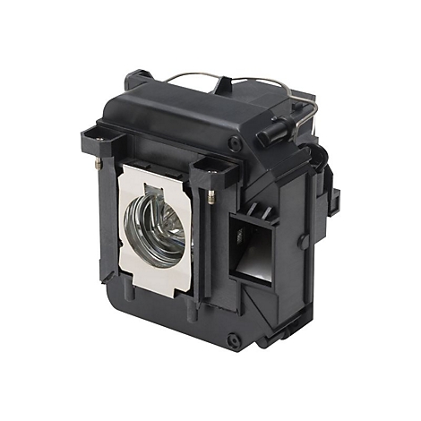 Nahaufnahme einer Projektorlampe in Schwarz mit silbernen Akzenten.