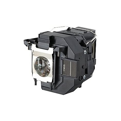 Nahaufnahme einer Projektorlampe mit Metall- und Kunststoffkomponenten. Das Objektiv ist im Fokus.