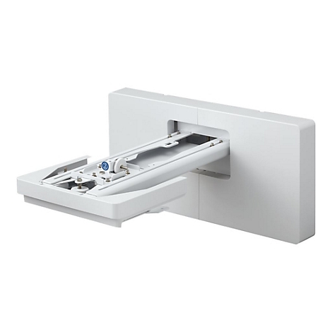 Wandhalterung fÃ¼r Monitor. WeiÃŸ, mit ausziehbarem Arm. Aus Metall und Kunststoff gefertigt.