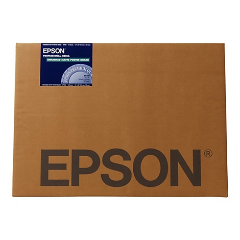 Epson Enhanced Matte Poster Board im braunen Karton mit blauem Branding-Label oben links.