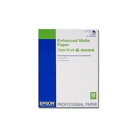 Epson Enhanced Matte Paper Produktverpackung mit blauem Seitenstreifen und Text.