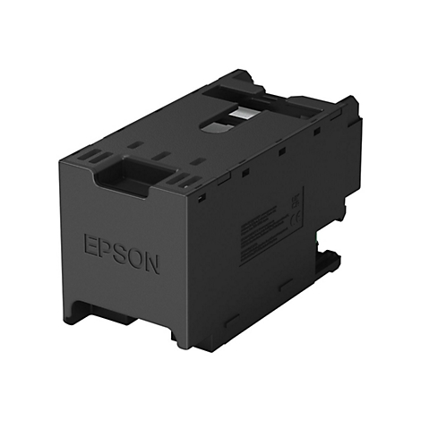 Schwarzes Epson Resttintenbehälter-Modul vor weißem Hintergrund.
