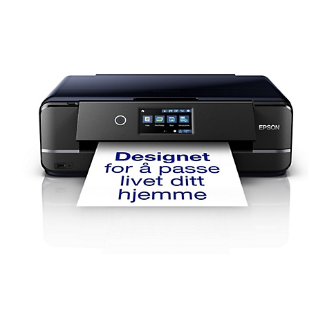 Schwarzer Epson-Drucker mit ausgedrucktem Text: Designet for å passe livet ditt hjemme.