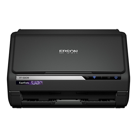 Scanner Epson noir. FF-680W FastFoto est sur le devant. EPSON est en haut.