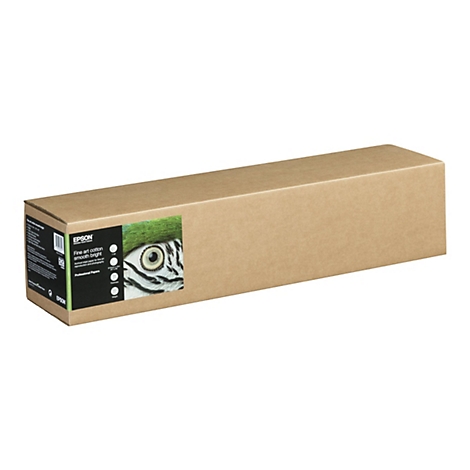 Brauner Epson-Papierkarton mit Produktinformationen und Vogelaugen-Abbildung.