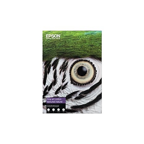 Epson Fine Art Cotton Papier Packung mit Vogelaugen-Motiv und Produktbezeichnung auf weißem Hintergrund.