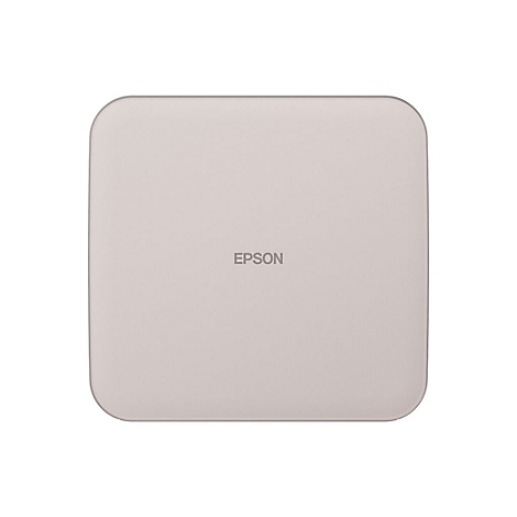 Beige Platte mit abgerundeten Ecken, mittig der Schriftzug "EPSON".