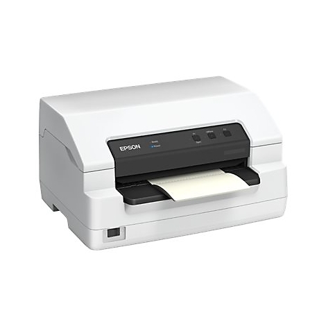 WeiÃŸer Drucker mit Epson-Logo. Ein Blatt Papier ragt aus der Ã–ffnung. Oben befinden sich KnÃ¶pfe und Anzeigen.