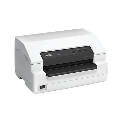 Weißer Drucker mit Epson-Logo. Schwarzes Bedienfeld mit Tasten. Die Papierausgabe ist unten.