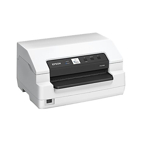 Weißer Drucker, Epson Logo. Bedientasten auf schwarzer Oberfläche. Modell PL-D500.