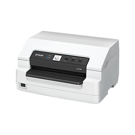 Weißer Drucker mit schwarzem Bedienfeld und Epson-Logo. Auf der Vorderseite befindet sich ein Ein-/Ausschalter.