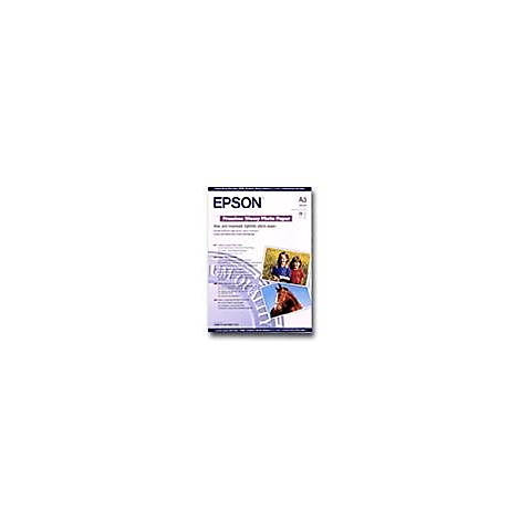 Epson Premium Glossy Fotopapier Verpackung im A3 Format mit Beispielbildern von Kindern und einem Pferd.