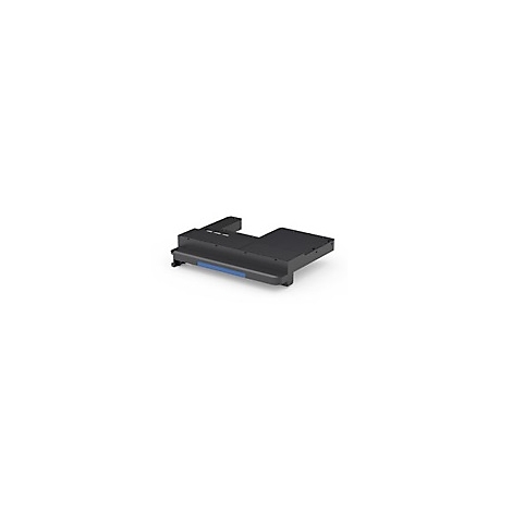 Schwarze, rechteckige Basis mit blauen Akzenten, für ein elektronisches Gerät.