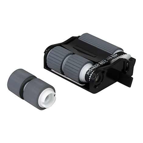 Schwarz-graues Druckerzubehör, Rollen und ein Zahnriemen mit "PIONEER BELT 110-S2M" Aufdruck.