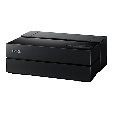 Imprimante noire avec le logo Epson. Forme rectangulaire avec panneau de commande.