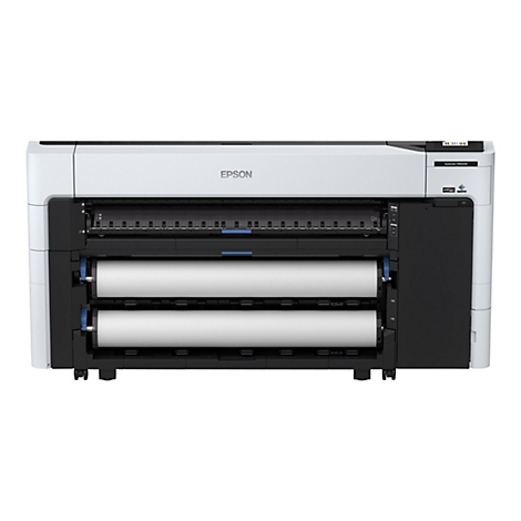 Großer weißer Drucker mit Epson-Logo, darunter Papierrollen. Aufschrift: SureColor P8500D.