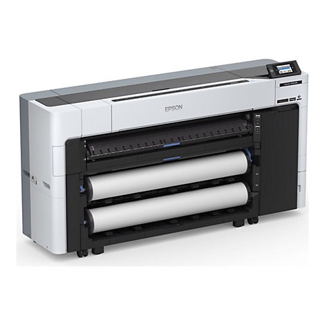 Großformatdrucker Epson SureColor P8500DM in Weiß und Grau mit zwei eingelegten Papierrollen.