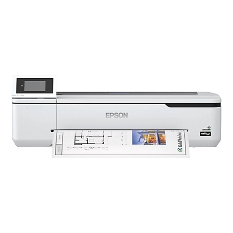 WeiÃŸer Drucker mit Epson-Logo, Papierausgabe. Auf dem Papier sind Zeichnungen und Bilder.