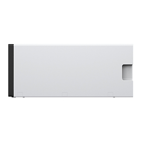 Un appareil blanc et rectangulaire avec un côté noir et un renfoncement rectangulaire sur le côté droit. La surface présente un fin motif pointillé.