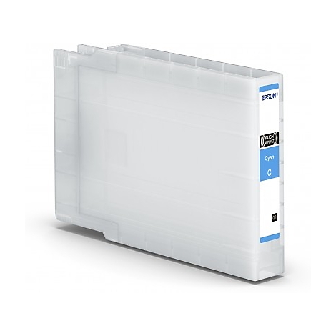 Hellblaue Epson Tintenpatrone mit Aufdruck 'Cyan C'.