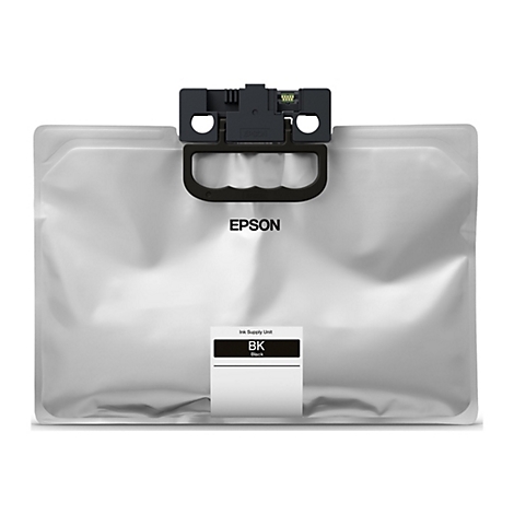 Schwarz-Tintenbeutel mit Griff. Auf dem Beutel steht 'EPSON' und 'Ink Supply Unit BK Black'.