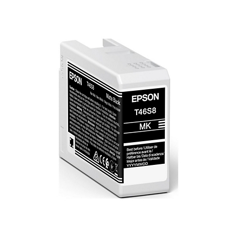Epson Tinte-Kartusche, schwarz, mit Produktinformationen und Logo.