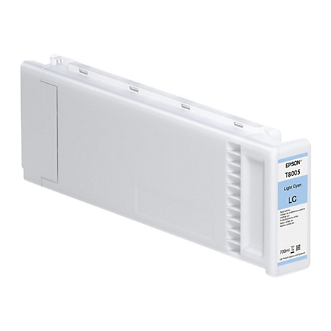 Hellblaue Epson Tintenpatrone, Beschriftung: Light Cyan, LC, T8005, 700ml.