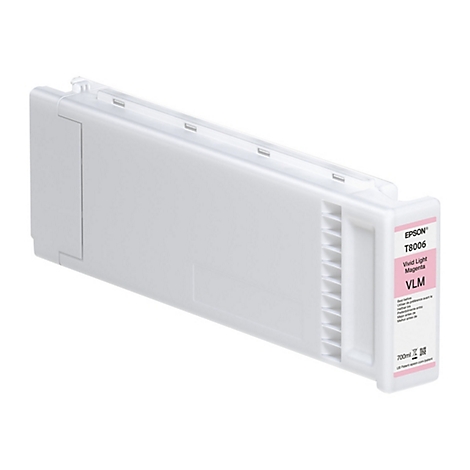 Hellgraue Druckerpatrone von Epson mit Text: Vivid Light Magenta, T8006, 700ml.