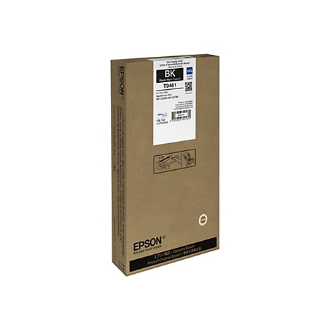 Emballage marron de cartouche d'imprimante avec Ã©tiquette. Il affiche des informations sur le produit et le logo Epson.