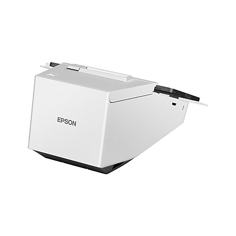Weißer Epson-Scanner, Ansicht von vorne. Das Logo "EPSON" ist deutlich sichtbar.
