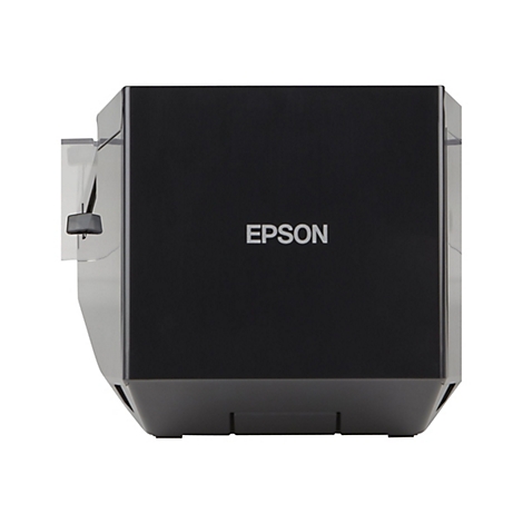 Schwarzer Epson Drucker. Aufschrift: EPSON. Deutlich sichtbar ist der Papierauswurf.