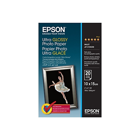 Epson Ultra Glossy Fotopapier Verpackung, 10x15cm, 20 Blatt, mit Ballerina-Motiv.