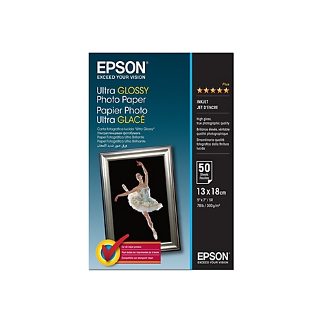 Epson Ultra Glossy Fotopapier Verpackung mit Ballettänzerin im Bilderrahmen, 50 Blatt, 13x18 cm.