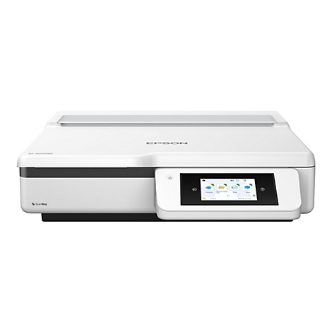 Epson Flachbettscanner DS-51000WN in Weiß mit Touchscreen-Display vor neutralem Hintergrund.